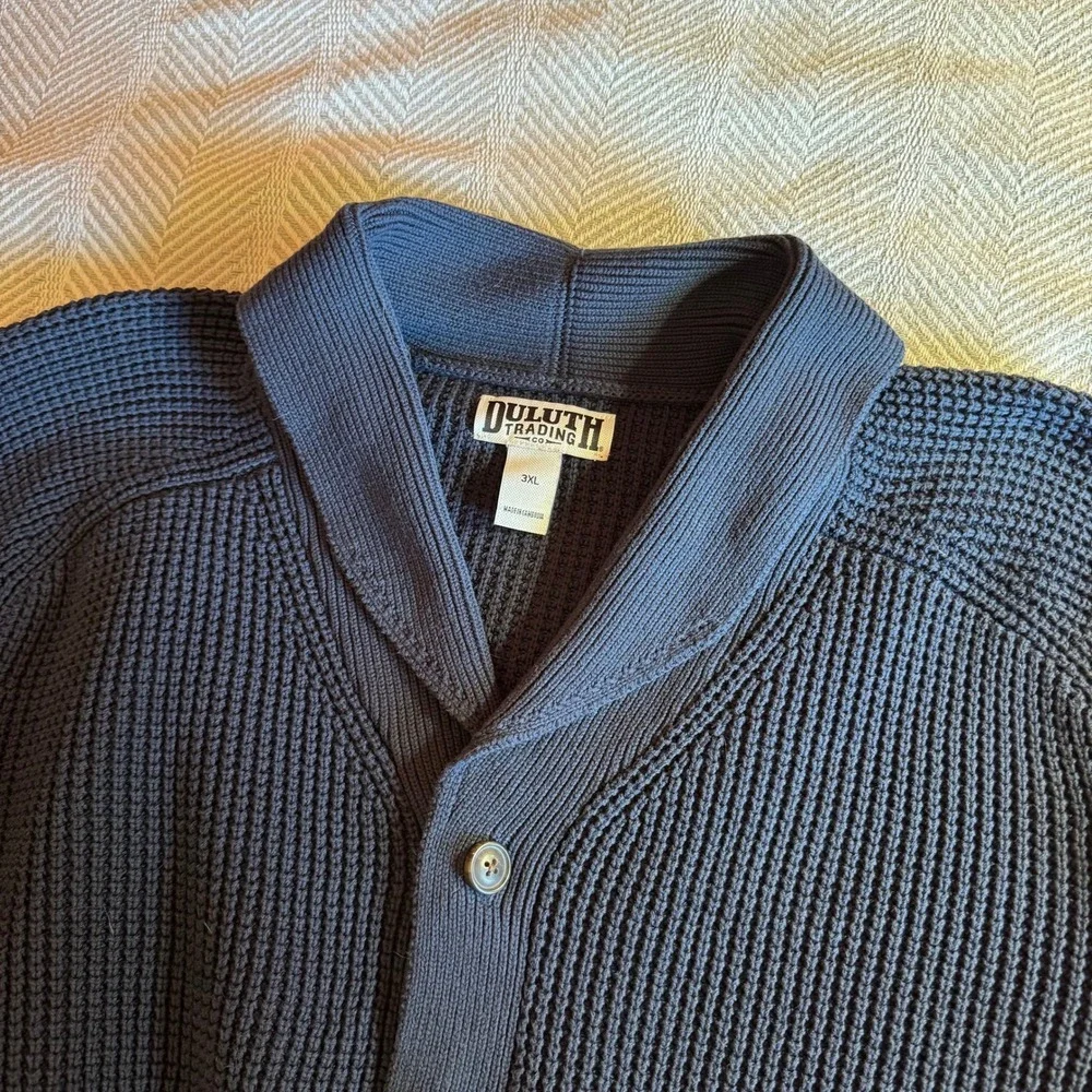 Duluth Trading Co Burly Retirement‎ Shawl Collar Waffle Cardigan Navy 3XL
